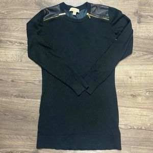 Michael Kors black sweater dress with leather and gold metal details